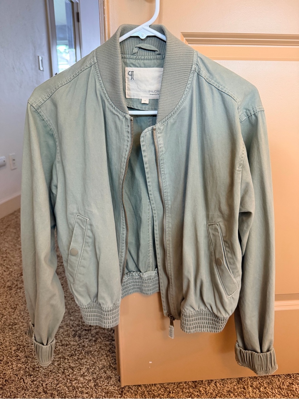 Pilcro Anthropologie Sage Green Bomber Jacket